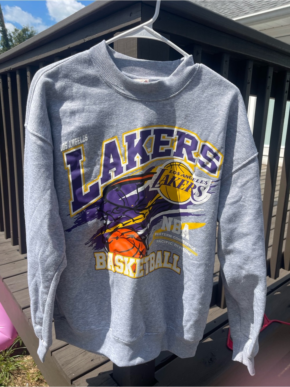 NBA Los Angeles Lakers Gray Pullover Sweatshirt with Purple & Gold Graphics